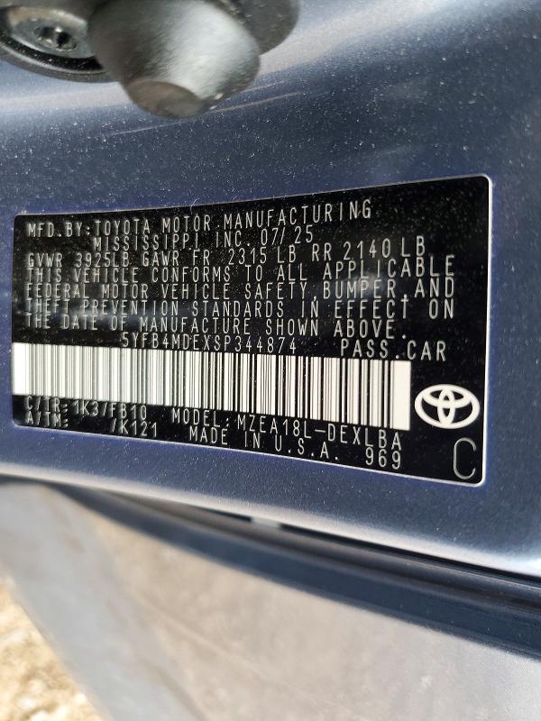 Продажа на аукционе авто 2025 Toyota Corolla, vin: 5YFB4MDEXSP344874, номер лота: 52691906