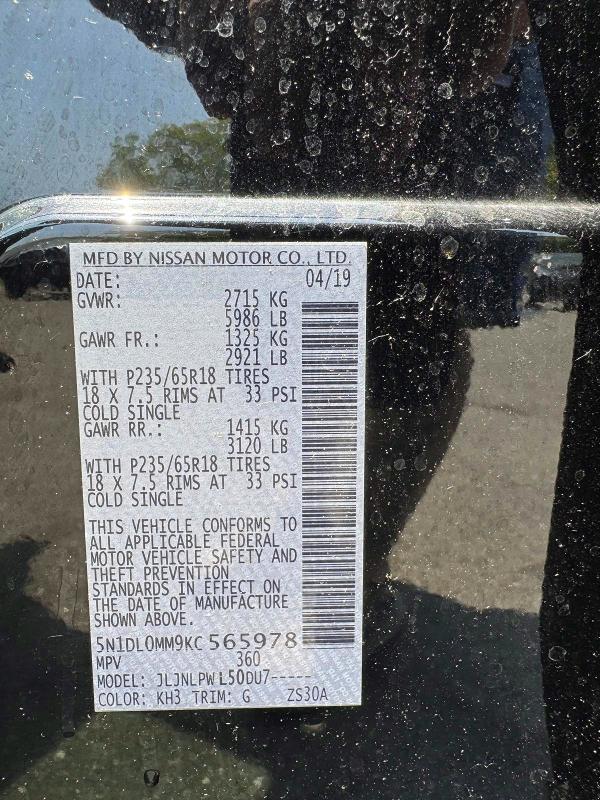 54300596 :رقم المزاد ، 5N1DL0MM9KC565978 vin ، 2019 Infiniti Qx60 مزاد بيع