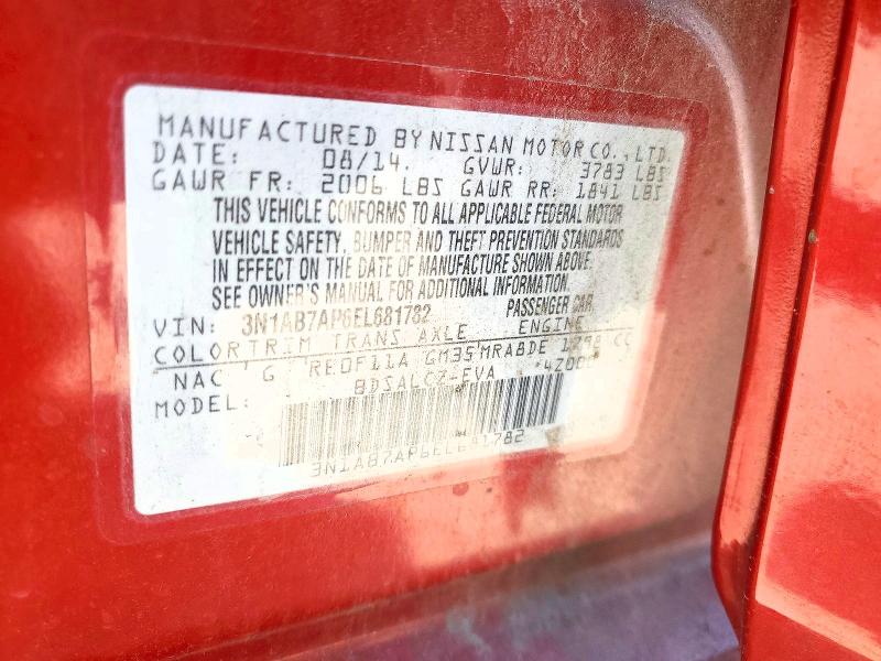 2014 Nissan Sentra მანქანა იყიდება აუქციონზე, vin: 3N1AB7AP6EL681782, აუქციონის ნომერი: 53005006