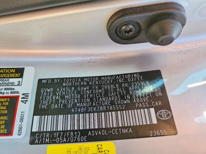 2011 Toyota Camry მანქანა იყიდება აუქციონზე, vin: 4T4BF3EK7BR185552, აუქციონის ნომერი: 53864996