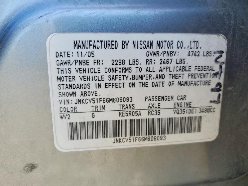 53169736 :رقم المزاد ، JNKCV51F66M606093 vin ، 2006 Infiniti G35 مزاد بيع