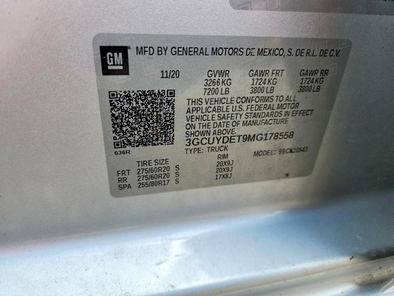 Aukcja sprzedaży 2021 Chevrolet Silverado, vin: 3GCUYDET9MG178558, numer aukcji: 52652566