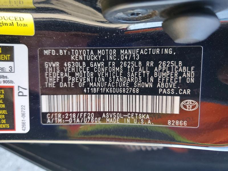 53901586 :رقم المزاد ، 4T1BF1FK6DU682768 vin ، 2013 Toyota Camry مزاد بيع