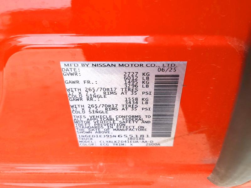 Aukcja sprzedaży 2025 Nissan Frontier, vin: 1N6ED1EJ9SN655181, numer aukcji: 52779086