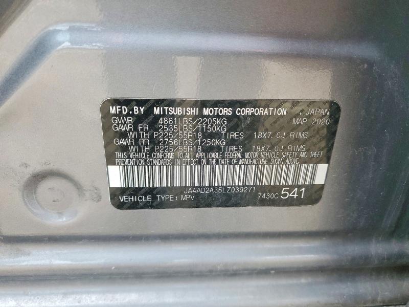 2020 Mitsubishi Outlander მანქანა იყიდება აუქციონზე, vin: JA4AD2A35LZ039271, აუქციონის ნომერი: 53617146