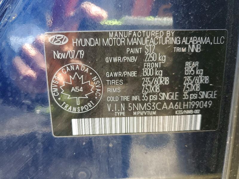53908126 :رقم المزاد ، 5NMS3CAA6LH199049 vin ، 2020 Hyundai Santa Fe مزاد بيع