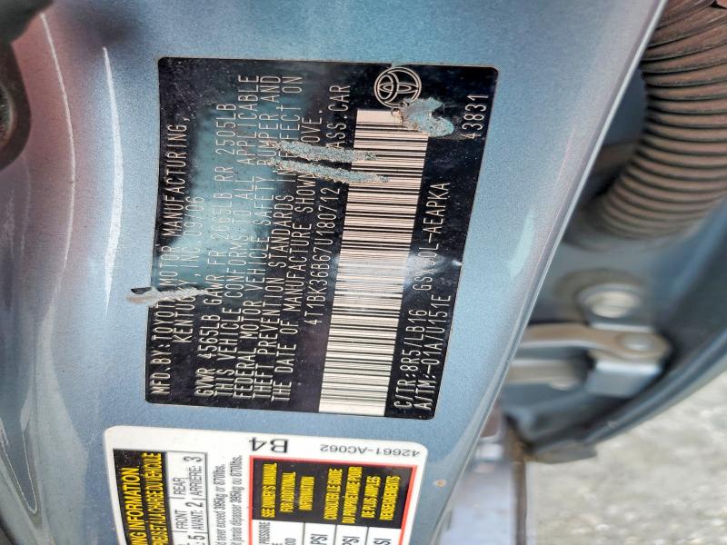 55560906 :رقم المزاد ، 4T1BK36B67U180712 vin ، 2007 Toyota Avalon مزاد بيع