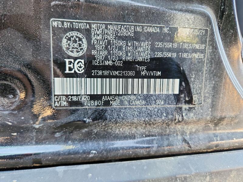 53401636 :رقم المزاد ، 2T3R1RFVXMC213360 vin ، 2021 Toyota Rav4 مزاد بيع