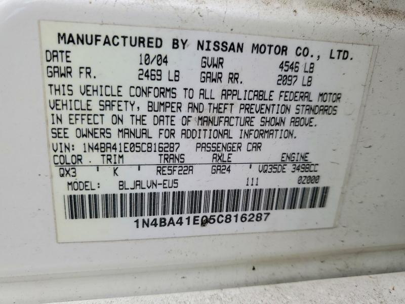 Продажа на аукционе авто 2005 Niss Maxima, vin: 1N4BA41E05C816287, номер лота: 52184496