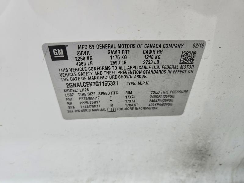 Aukcja sprzedaży 2016 Chevrolet Equinox, vin: 2GNALCEK7G1155321, numer aukcji: 53810326