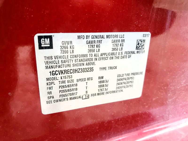 53503606 :رقم المزاد ، 1GCVKREC8HZ303235 vin ، 2017 Chevrolet Silverado مزاد بيع