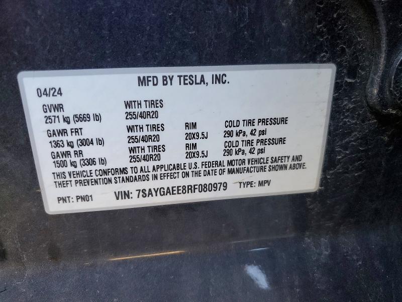 Aukcja sprzedaży 2024 Tesla Model Y, vin: 7SAYGAEE8RF080979, numer aukcji: 52012706