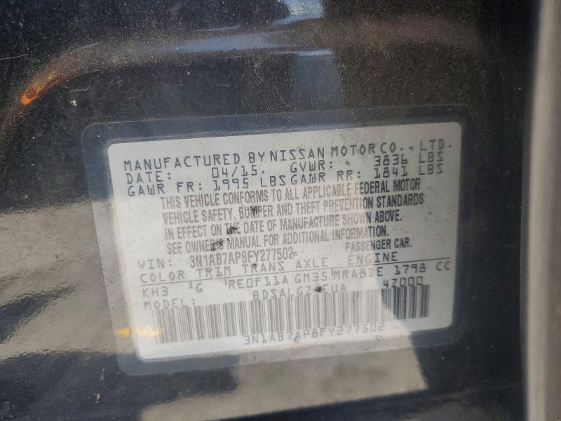 52697596 :رقم المزاد ، 3N1AB7AP8FY277502 vin ، 2015 Nissan Sentra مزاد بيع