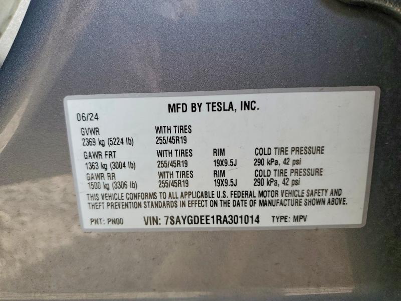 52605106 :رقم المزاد ، 7SAYGDEE1RA301014 vin ، 2024 Tesla Model Y مزاد بيع