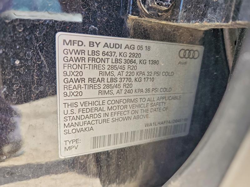 Продажа на аукционе авто 2018 Audi Q7, vin: WA1LHAF74JD045169, номер лота: 53222416