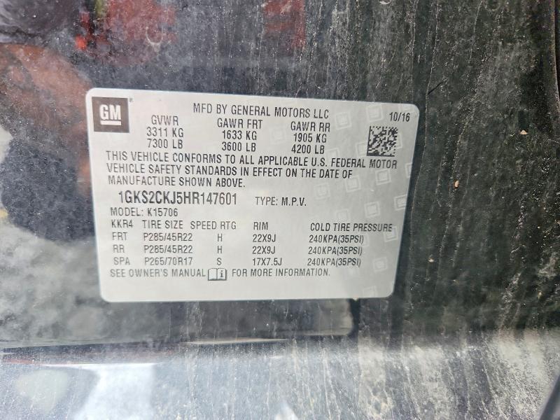 53106816 :رقم المزاد ، 1GKS2CKJ5HR147601 vin ، 2017 Gmc Yukon مزاد بيع