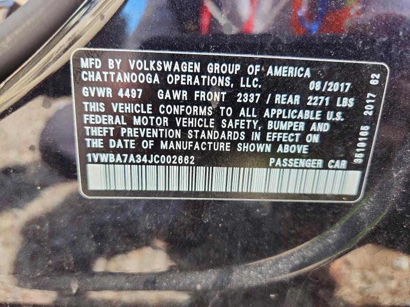 54151146 :رقم المزاد ، 1VWBA7A34JC002662 vin ، 2018 Volkswagen Passat مزاد بيع