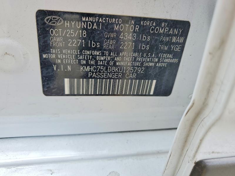 54976426 :رقم المزاد ، KMHC75LD8KU125792 vin ، 2019 Hyundai Ioniq مزاد بيع