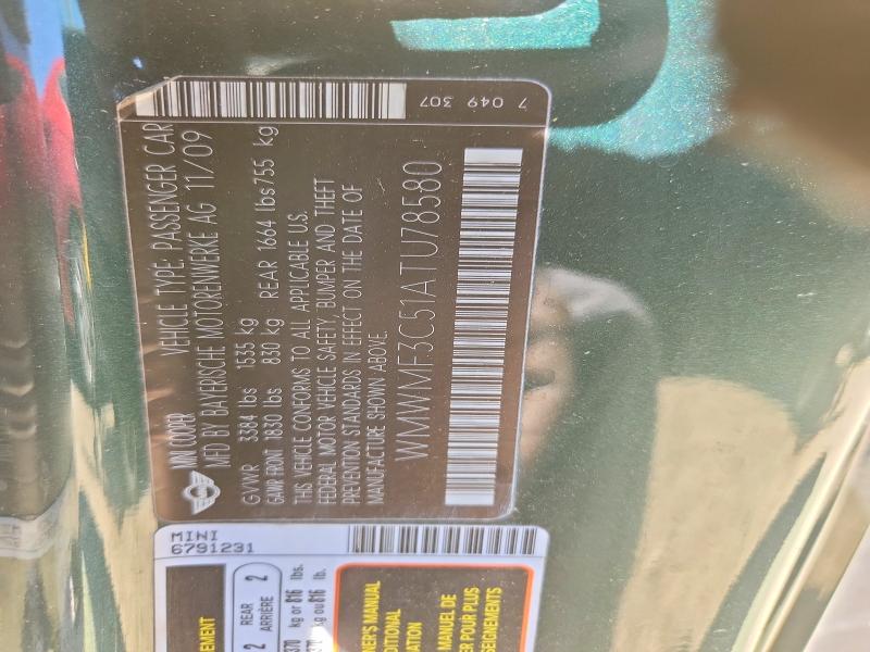 Продаж на аукціоні авто 2010 Mini Cooper, vin: WMWMF3C51ATU78580, номер лоту: 46779286