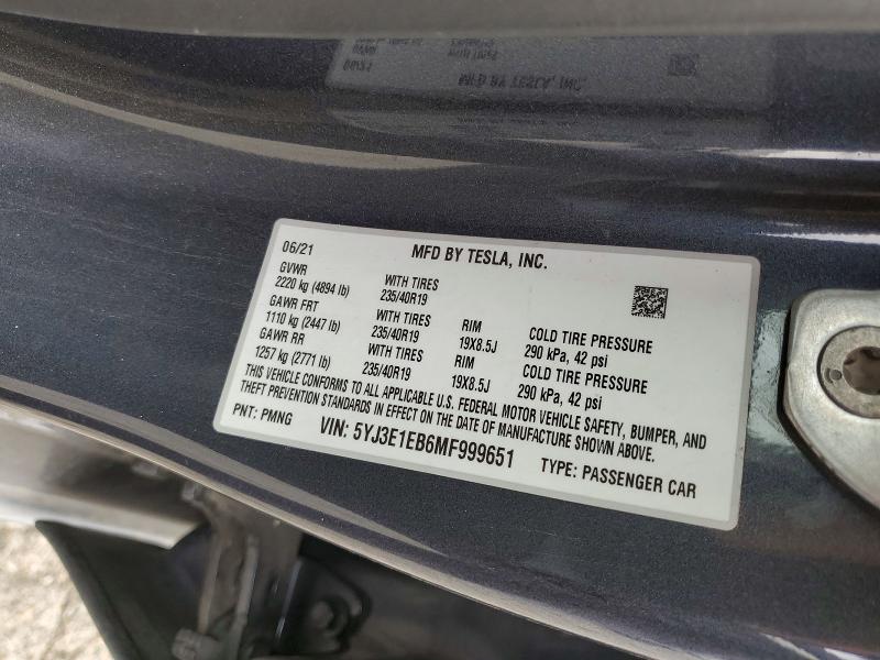 51863246 :رقم المزاد ، 5YJ3E1EB6MF999651 vin ، 2021 Tesla Model 3 مزاد بيع