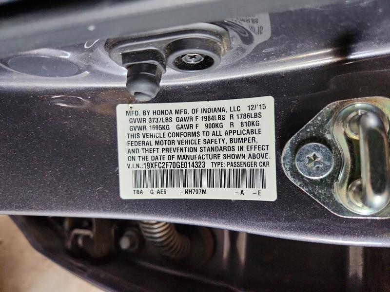 52458386 :رقم المزاد ، 19XFC2F70GE014323 vin ، 2016 Honda Civic مزاد بيع
