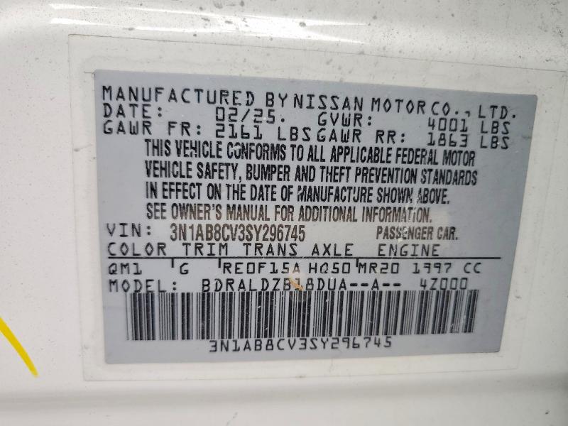Aukcja sprzedaży 2025 Nissan Sentra, vin: 3N1AB8CV3SY296745, numer aukcji: 52108606