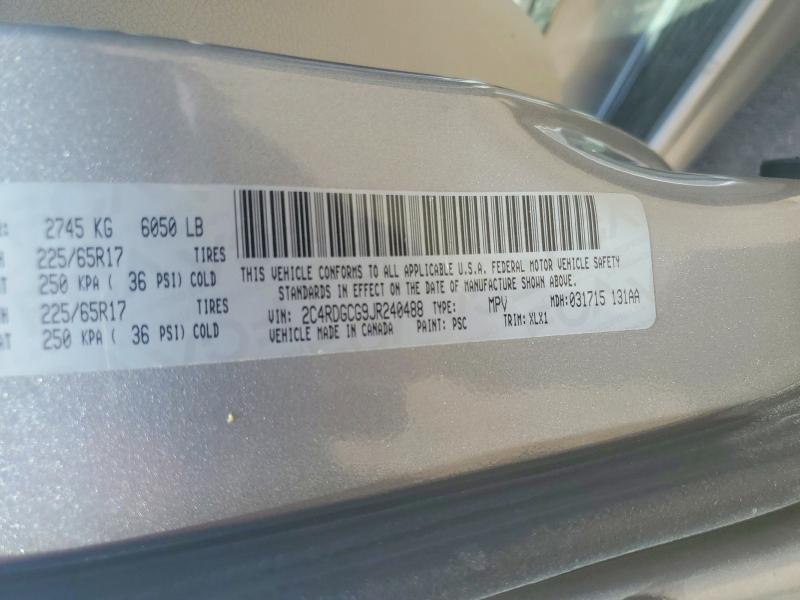 2018 Dodge Grand Caravn მანქანა იყიდება აუქციონზე, vin: 2C4RDGCG9JR240488, აუქციონის ნომერი: 53081946