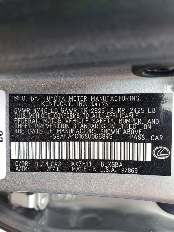 51036036 :رقم المزاد ، 58AFA1C16SU066845 vin ، 2025 Lexus Es مزاد بيع