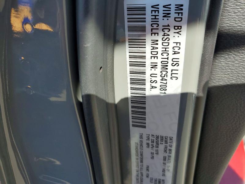 53935046 :رقم المزاد ، 1C4SDHCT0MC547081 vin ، 2021 Dodge Durango مزاد بيع