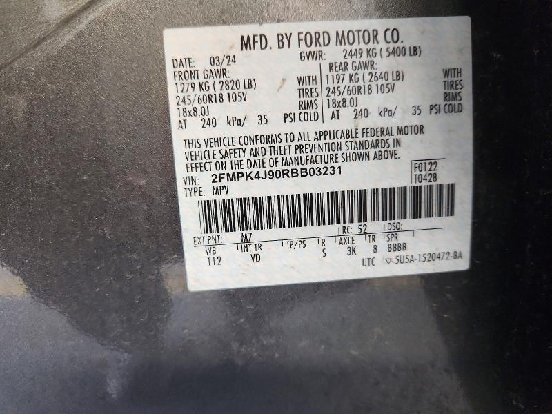 52197756 :رقم المزاد ، 2FMPK4J90RBB03231 vin ، 2024 Ford Edge مزاد بيع