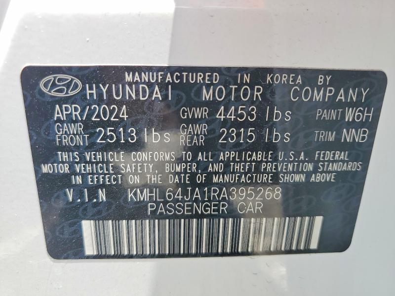 53070756 :رقم المزاد ، KMHL64JA1RA395268 vin ، 2024 Hyundai Sonata مزاد بيع