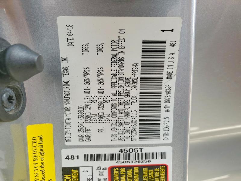 2018 Toyota Tacoma მანქანა იყიდება აუქციონზე, vin: 5TFCZ5AN8JX145113, აუქციონის ნომერი: 54599726