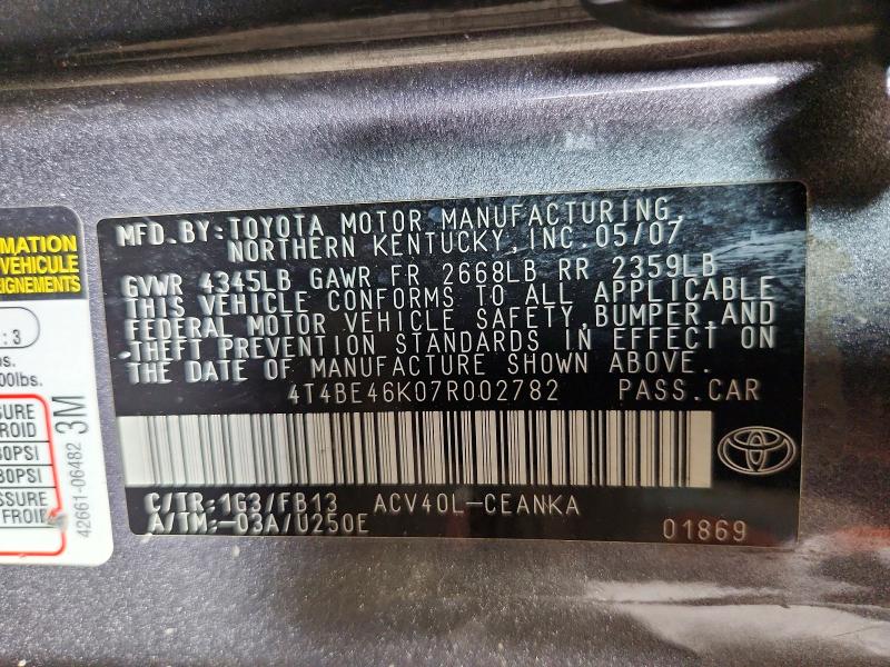 54675546 :رقم المزاد ، 4T4BE46K07R002782 vin ، 2007 Toyota Camry مزاد بيع