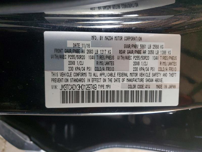 52425836 :رقم المزاد ، JM3TCADY3H0129749 vin ، 2017 Mazda Cx-9 مزاد بيع
