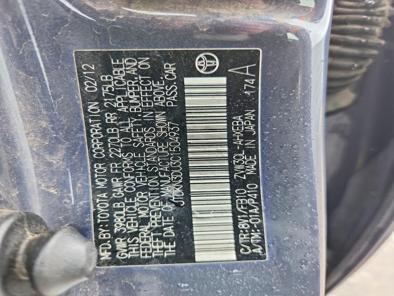52719766 :رقم المزاد ، JTDKN3DU3C1504937 vin ، 2012 Toyota Prius مزاد بيع