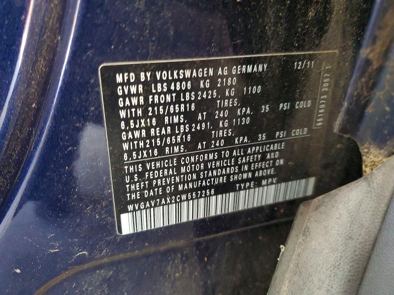 53551506 :رقم المزاد ، WVGAV7AX2CW557256 vin ، 2012 Volkswagen Tiguan مزاد بيع