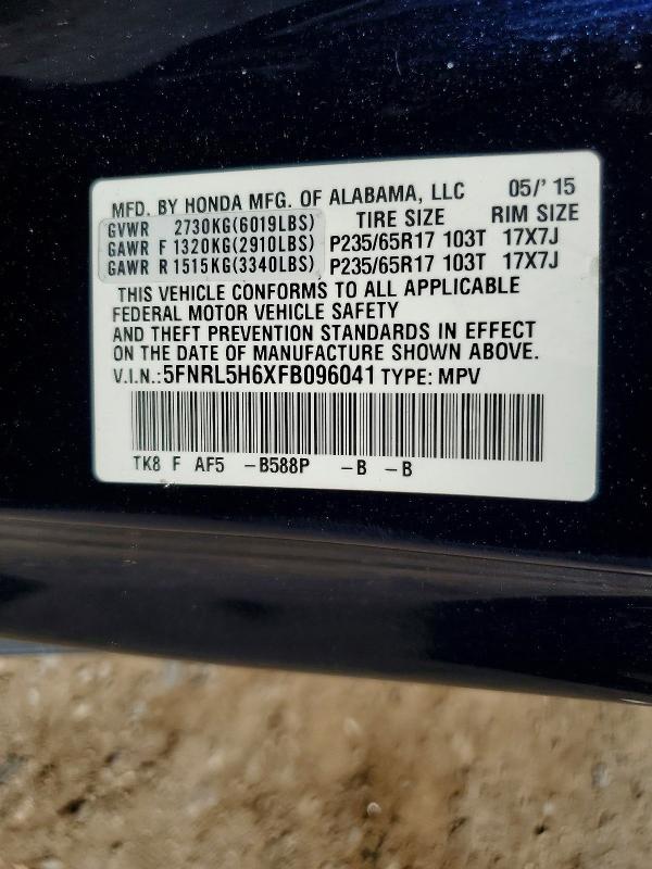 Aukcja sprzedaży 2015 Honda Odyssey, vin: 5FNRL5H6XFB096041, numer aukcji: 53401266