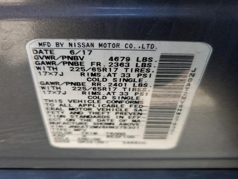 53744906 :رقم المزاد ، JN8AT2MV6HW278301 vin ، 2017 Nissan Rogue مزاد بيع