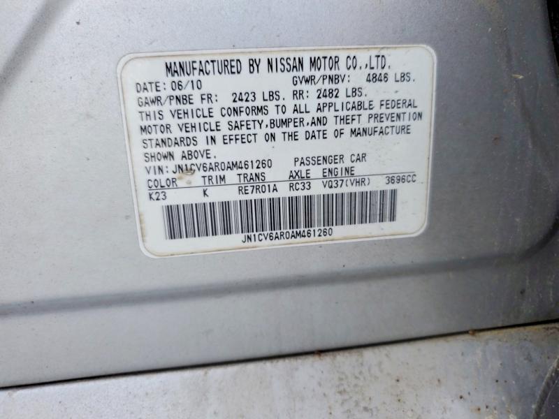 53063456 :رقم المزاد ، JN1CV6AR0AM461260 vin ، 2010 Infiniti G37 Sedan مزاد بيع