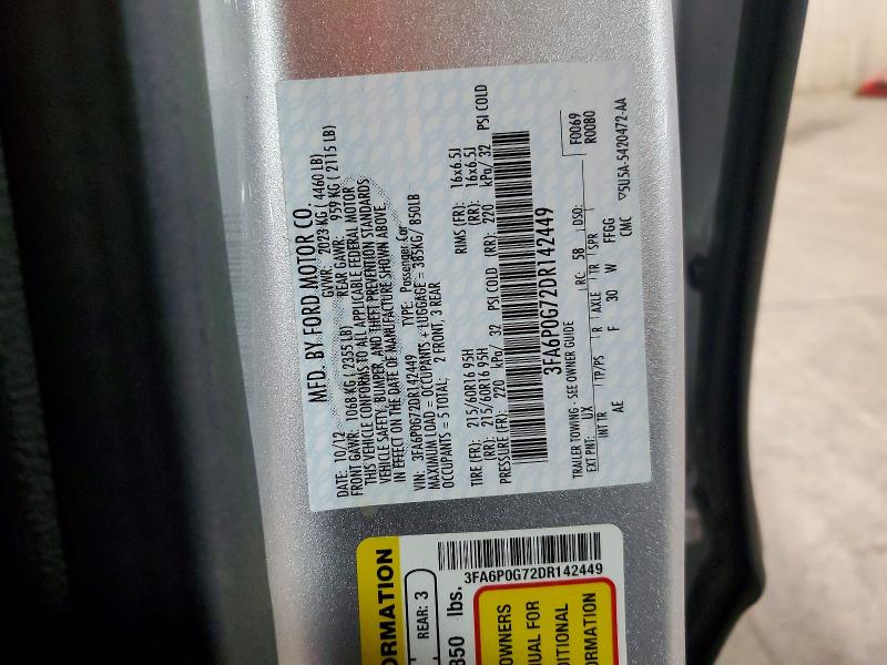2013 Ford Fusion მანქანა იყიდება აუქციონზე, vin: 3FA6P0G72DR142449, აუქციონის ნომერი: 52175546