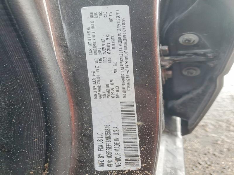 55310866 :رقم المزاد ، 1C6RREFT8NN358816 vin ، 2022 Ram 1500 مزاد بيع
