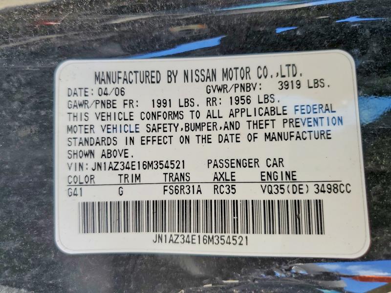 53404536 :رقم المزاد ، JN1AZ34E16M354521 vin ، 2006 Nissan 350z مزاد بيع