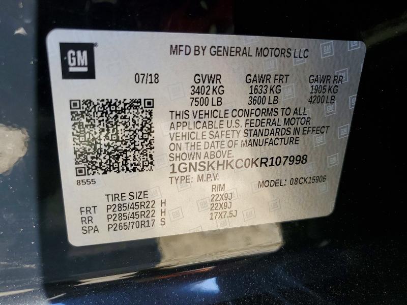 Aukcja sprzedaży 2019 Chevrolet Suburban, vin: 1GNSKHKC0KR107998, numer aukcji: 52517176