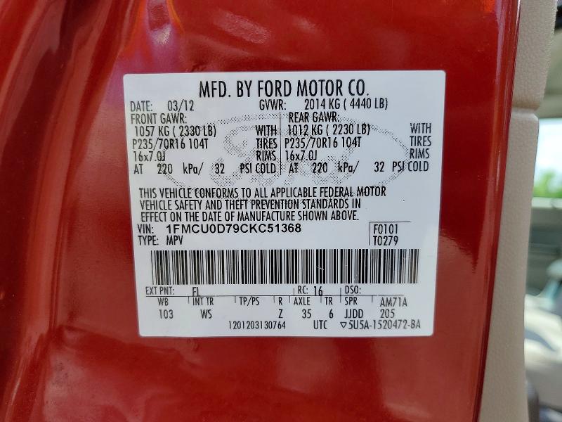 Продажа на аукционе авто 2012 Ford Escape, vin: 1FMCU0D79CKC51368, номер лота: 53727196