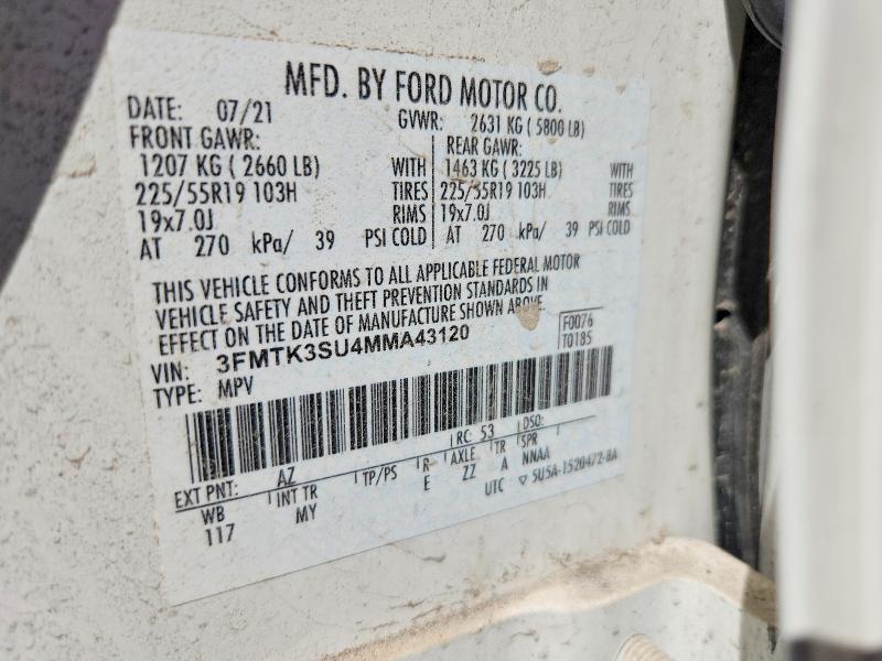 52525456 :رقم المزاد ، 3FMTK3SU4MMA43120 vin ، 2021 Ford Mustang Mach-e مزاد بيع