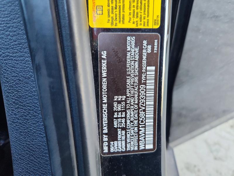 2015 Bmw X1 მანქანა იყიდება აუქციონზე, vin: WBAVM1C58FVZ93909, აუქციონის ნომერი: 53023146
