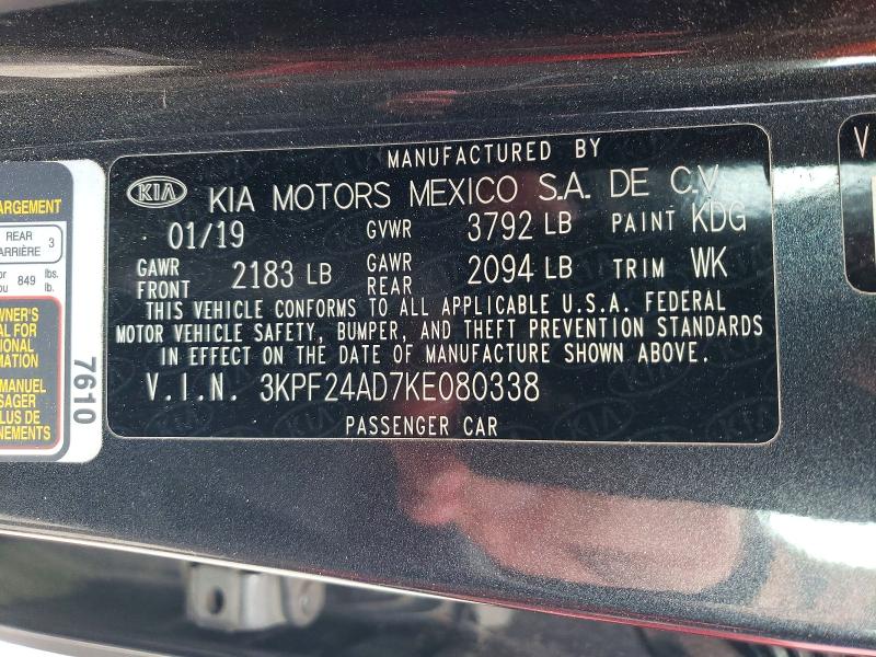 Продаж на аукціоні авто 2019 Kia Forte, vin: 3KPF24AD7KE080338, номер лоту: 52407496