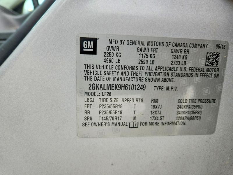 2017 Gmc Terrain მანქანა იყიდება აუქციონზე, vin: 2GKALMEK9H6101249, აუქციონის ნომერი: 55367836