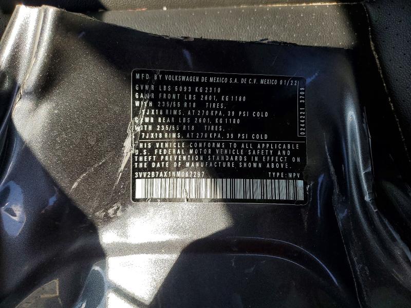 Aukcja sprzedaży 2022 Volkswagen Tiguan, vin: 3VV2B7AX1NM067297, numer aukcji: 51998426