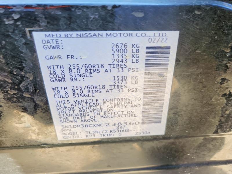 Aukcja sprzedaży 2022 Nissan Pathfinder, vin: 5N1DR3BCXNC238360, numer aukcji: 53759306